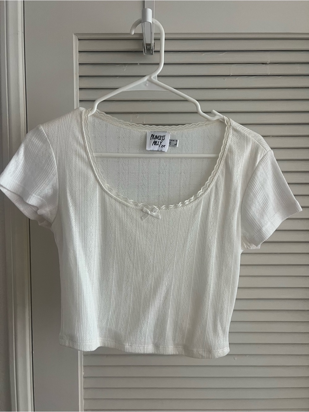Princess Polly ribbed Scoop Neck Crop Top with lace detail